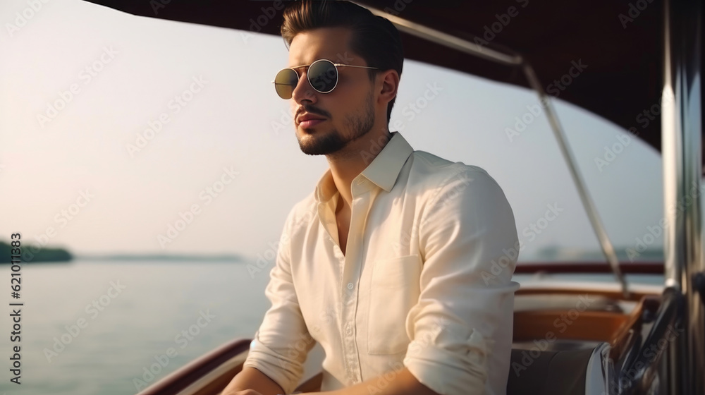 Businessman in the Lap of Yachting Luxury. Generative AI Businessman in the Lap of Yachting Luxury. Generative AI