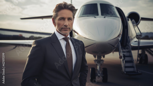 A Businessman and His Private Jet. Generative AI
