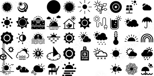 Massive Collection Of Sun Icons Collection Hand-Drawn Isolated Concept Pictograms Hand-Drawn, Sweet, Set, Mark Symbols For Computer And Mobile