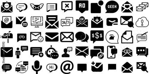 Big Set Of Message Icons Bundle Black Simple Pictogram Optimization, Post, Toque, Icon Logotype Vector Illustration