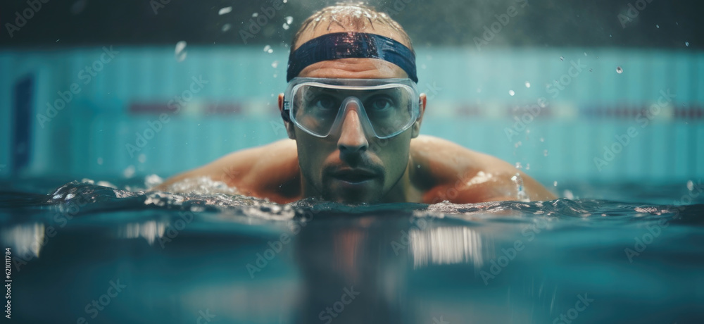 Athletic individual enjoys a refreshing swim. Generative AI