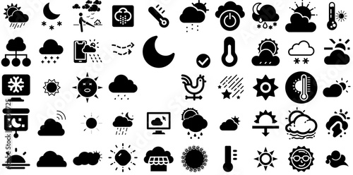 Big Set Of Weather Icons Bundle Black Modern Symbols Forecast  Icon  Weather Forecast  Symbol Logotype Isolated On Transparent Background