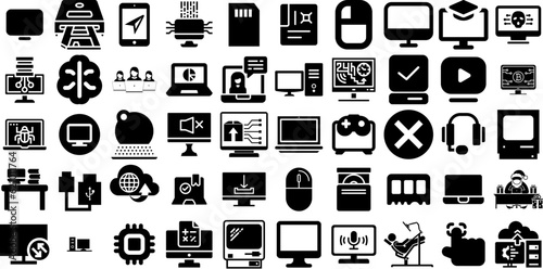 Massive Collection Of Computer Icons Set Hand-Drawn Black Concept Silhouette Silhouette, Pointer, Shopping, Set Elements For Apps And Websites photo