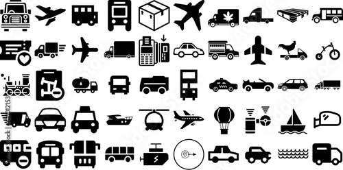 Huge Collection Of Transport Icons Collection Hand-Drawn Isolated Concept Elements Garden, Symbol, Ship, Icon Symbol Vector Illustration