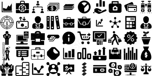 Big Set Of Business Icons Bundle Hand-Drawn Isolated Drawing Silhouette Pictogram, Infographic, Modern, Court Pictograph Isolated On White Background