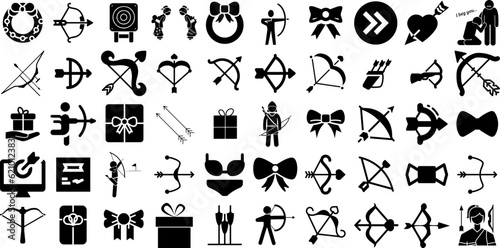 Massive Set Of Bow Icons Collection Black Design Symbol Celebration, Attaching, Archer, Icon Graphic For Apps And Websites