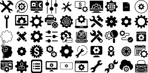 Massive Collection Of Configuration Icons Pack Hand-Drawn Linear Drawing Silhouette Icon, Preference, Option, Configuration Doodle Vector Illustration photo
