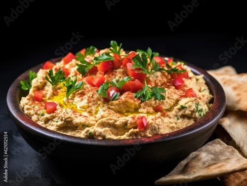 Hummus on dark background (generative AI)