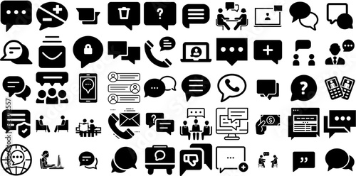 Massive Collection Of Conversation Icons Collection Solid Design Pictograms Icon, Counseling, Toque, Mark Graphic Isolated On White Background