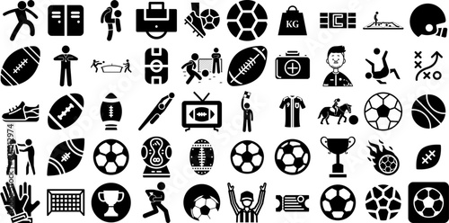 Massive Collection Of Football Icons Collection Linear Cartoon Elements Red Card, Team, Tool, Icon Pictograms Vector Illustration