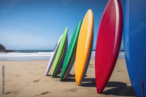 Colorful Surfboards and Open Sky. Generative AI
