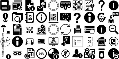 Huge Set Of Information Icons Set Hand-Drawn Solid Design Elements Coin, Identification, Extension, Patient Clip Art For Apps And Websites