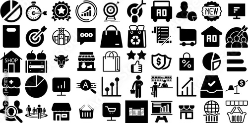 Mega Collection Of Market Icons Set Hand-Drawn Black Concept Symbols Distribution  Trading  Interface  Icon Graphic Isolated On White