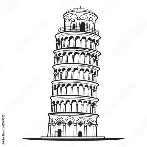 Tower of Pisa sign. Architectural monument black icon. Italian miracle symbol vector illustration