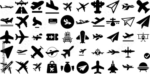 Huge Collection Of Plane Icons Pack Linear Drawing Pictogram Mark, Flight, Saw, Icon Illustration For Apps And Websites