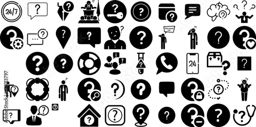 Mega Collection Of Question Icons Collection Hand-Drawn Solid Vector Pictogram Forget, Problem, Icon, Brain Pictogram Vector Illustration