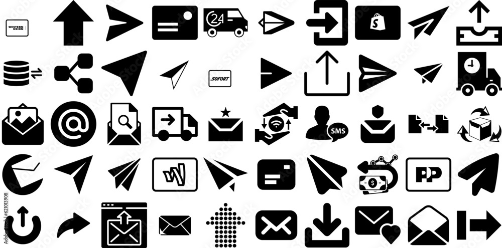 Massive Collection Of Send Icons Bundle Hand-Drawn Solid Vector Glyphs Post, Communication, Icon, Phone Element Vector Illustration