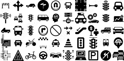 Massive Set Of Traffic Icons Set Hand-Drawn Linear Design Elements Icon, Circle, Attention, Symbol Element Vector Illustration