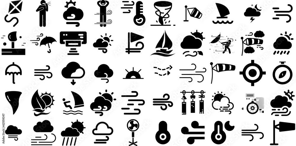 Big Set Of Wind Icons Bundle Isolated Vector Symbols Us, Open, Turbine ...