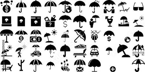 Huge Set Of Umbrella Icons Set Solid Design Pictogram Umbrella  Symbol  Umbrella  Icon Logotype Isolated On White Background