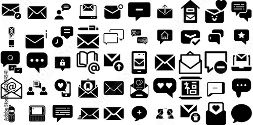 Massive Collection Of Message Icons Bundle Hand-Drawn Black Cartoon Elements Toque, Optimization, Post, Icon Silhouette Isolated On Transparent Background