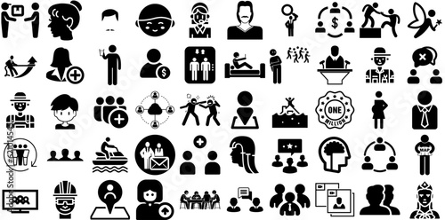 Big Collection Of People Icons Pack Hand-Drawn Linear Design Symbol Silhouette, People, Profile, Counseling Graphic Isolated On White