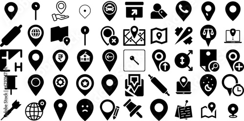 Mega Set Of Pin Icons Bundle Linear Vector Glyphs Symbol, Icon, Pointer, Circus Glyphs Vector Illustration