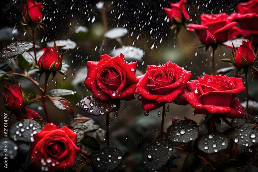 red roses and water drops
