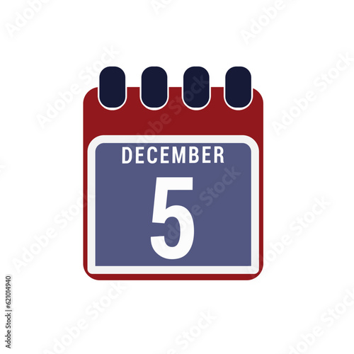 Calendar displaying day 5 ( fifth ) of the December - Day 5 of month od december. illustration