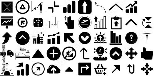 Mega Set Of Up Icons Collection Hand-Drawn Isolated Simple Signs Icon, Finance, Yes, Symbol Buttons Isolated On White Background