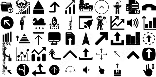 Massive Set Of Up Icons Bundle Isolated Drawing Pictograms Symbol, Yes, Finance, Icon Silhouettes Isolated On Transparent Background