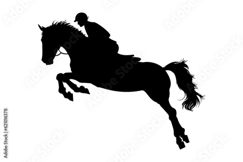 Equestrian horse and rider jumping silhouette. Vector illustration