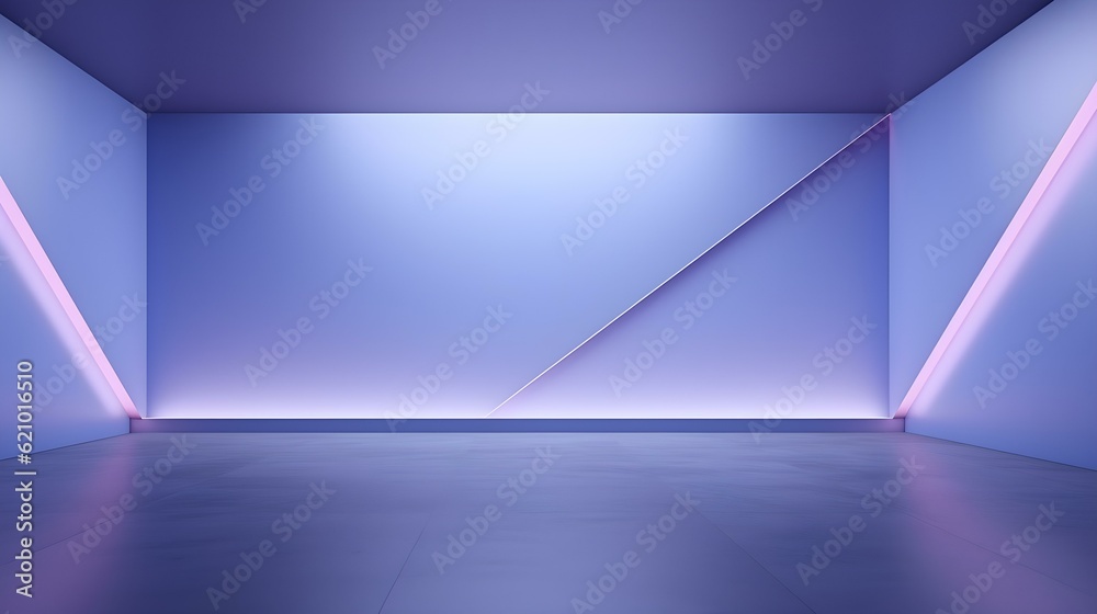 Empty geometrical Room in Periwinkle Colors with beautiful Lighting. Futuristic Background for Product Presentation. Empty geometrical Room in Periwinkle Colors with beautiful Lighting. Futuristic Background for Product Presentation.