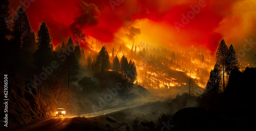 A wildfire, forest fire, burning forest disaster. © tilialucida