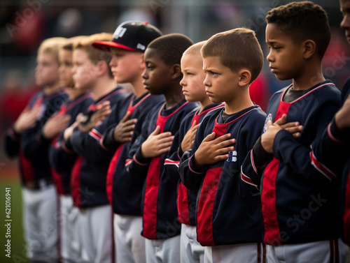 Youth Baseball Players Lined Up for the National Anthem | Generative AI