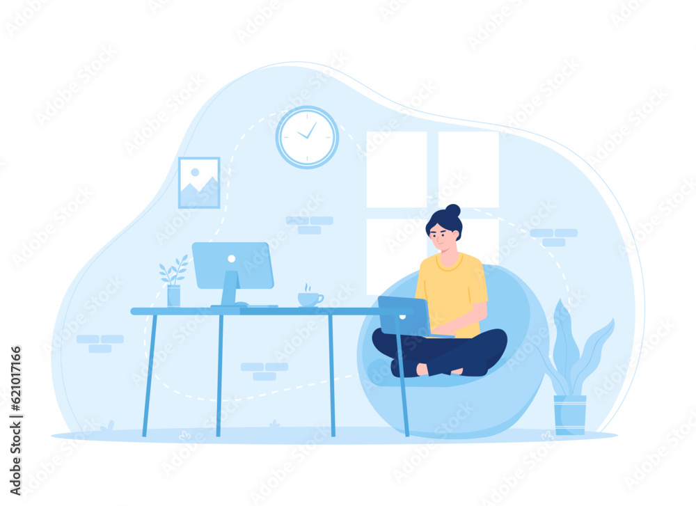 A woman analyzing business data from home, trending concept flat illustration A woman analyzing business data from home, trending concept flat illustration