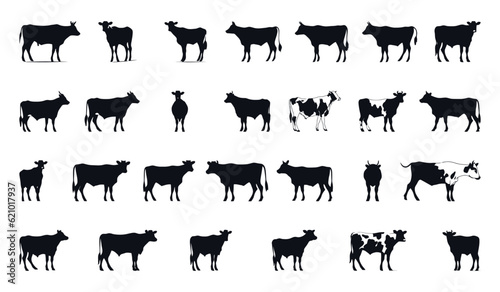 cow silhouette set different pose and shape