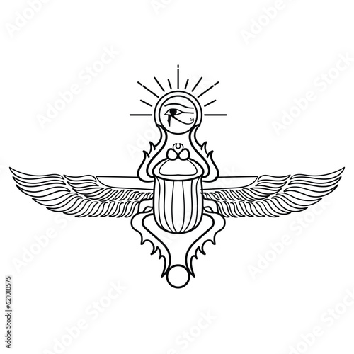 Holy Egyptian Scarab Sun God Ra with wings	
