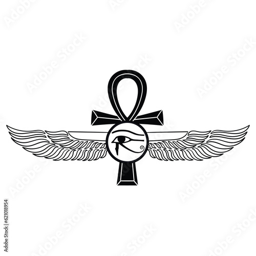 Ankh Sun God Ra Egyptian wings vector