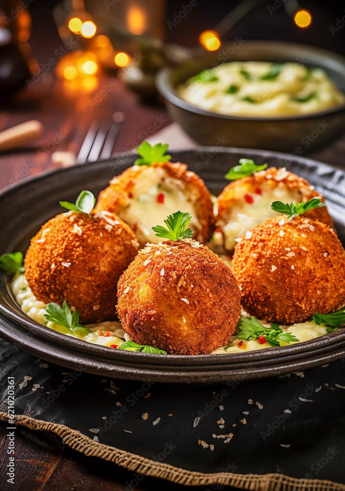 Arancini Frittierte Reisbällchen, Generative AI Arancini Frittierte Reisbällchen, Generative AI