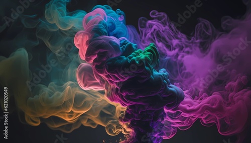 Fantasy colorfull smoke illustration background. Generative AI.