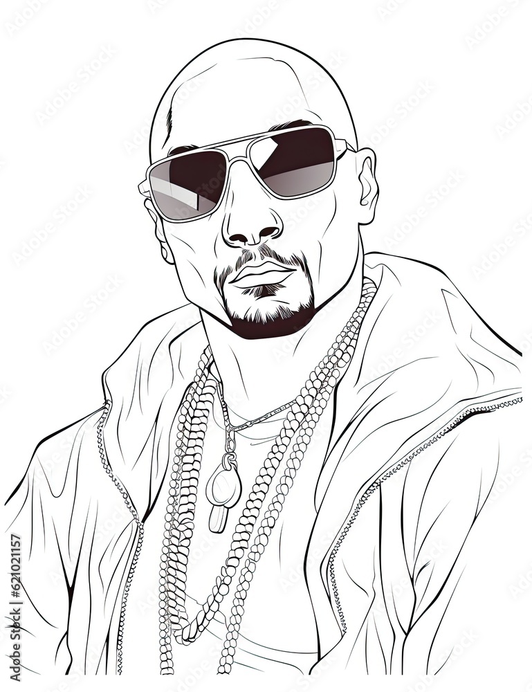 A drawing of a man wearing sunglasses, coloring book page. Generative AI. A drawing of a man wearing sunglasses, coloring book page. Generative AI.