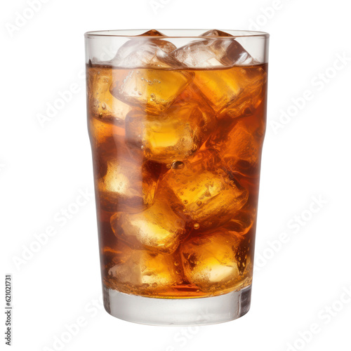 cola with ice isolated on transparent background cutout