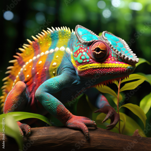 closeup of a colorful chameleon lizard