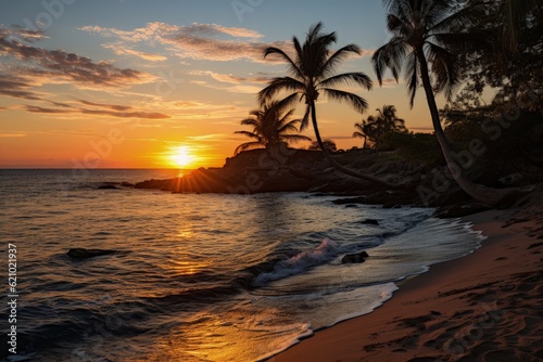 Sandy beach ocean desert island and sunset © Gizmo