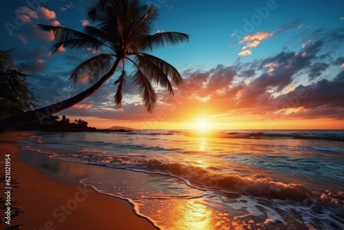 Sandy beach ocean desert island and sunset © Gizmo