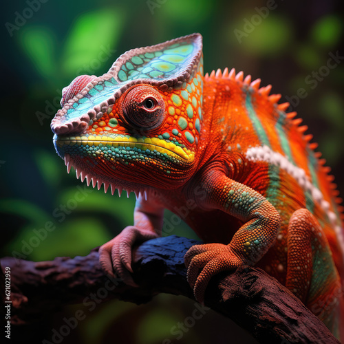 closeup of a colorful chameleon lizard