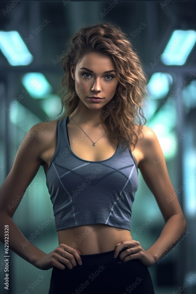 Sportively strong woman in outfit for workout. Created with Generative Ai technology.