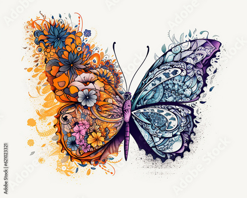 Foto ai generated illustration half flower and half butterfly