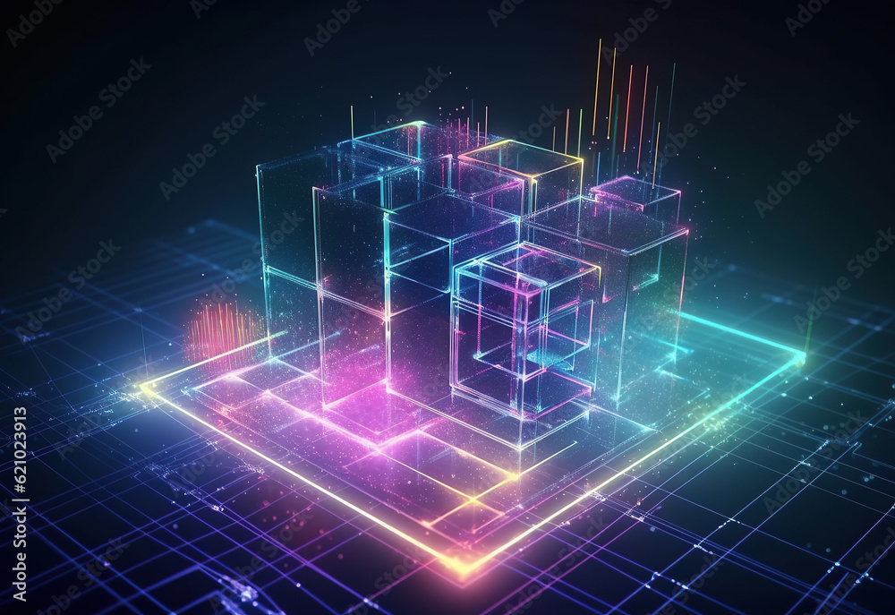 ai generated illustration Holographic IT abstract Server data connected